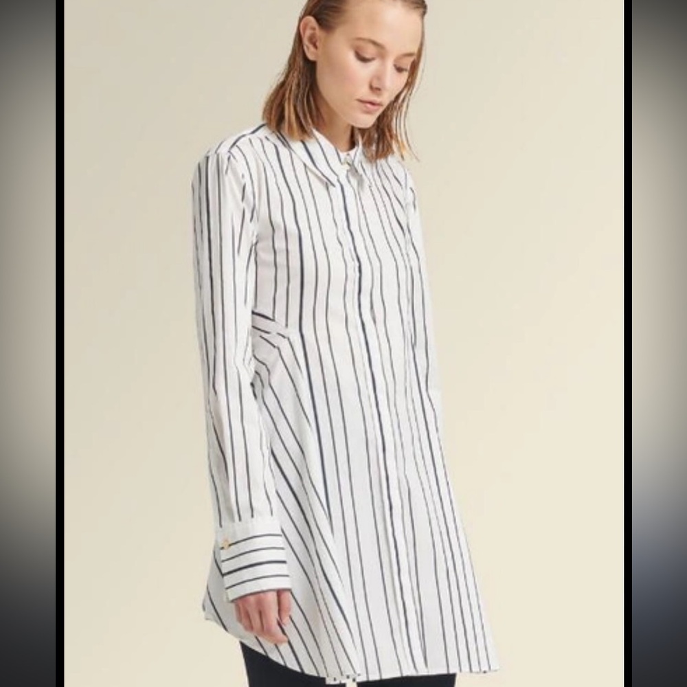 Donna Karan Black and White Striped Button Down Shirt - Picture 1 of 4